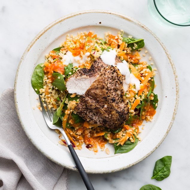 Chicken Bulgur Salad with Toum