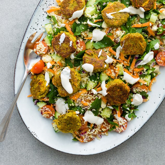 Spring Falafel Salad with Honey Tahini Yoghurt