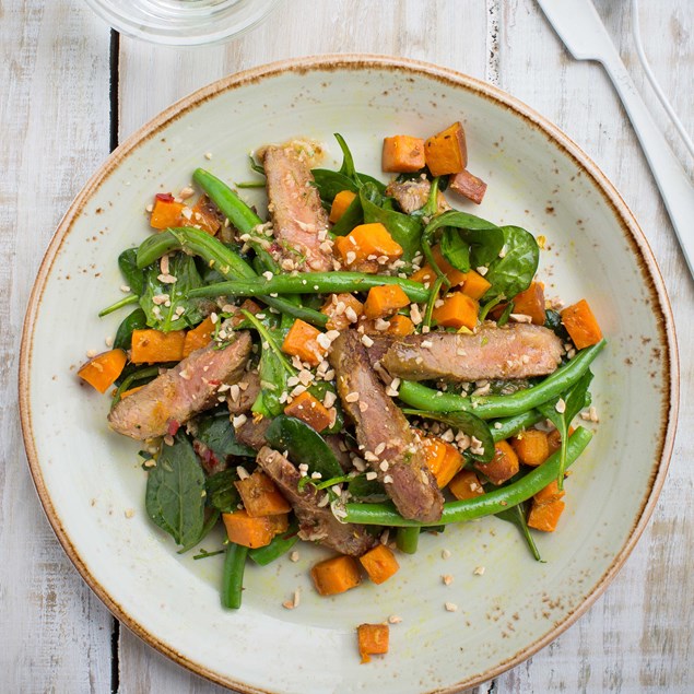 Thai Beef, Kumara, Kaffir Lime and Spinach Salad