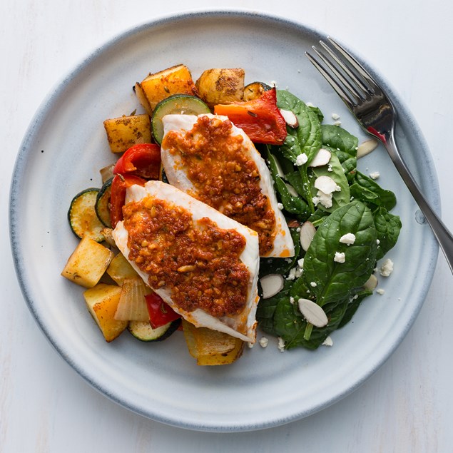 Italian Baked Fish and Autumn Veggie Tray Bake