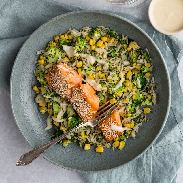 Sesame Miso Salmon with Fried Rice