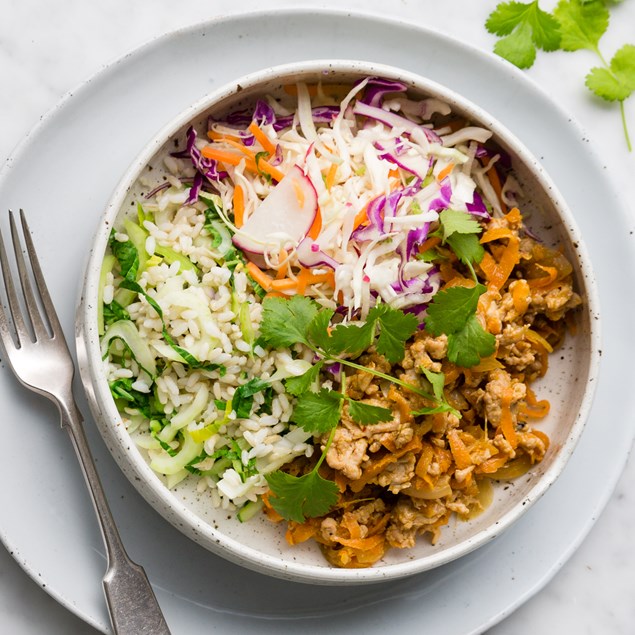 Turkey Bibimbap With Super Slaw and Brown Rice