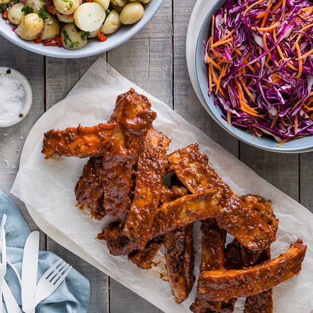 BBQ Pork Ribs with Potato Salad and Slaw