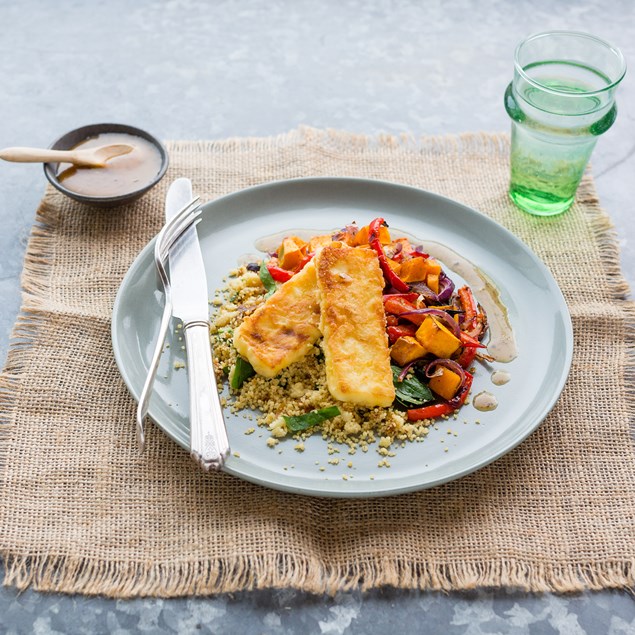 Zesty Haloumi with Pomegranate, Sumac and Mint Dressing