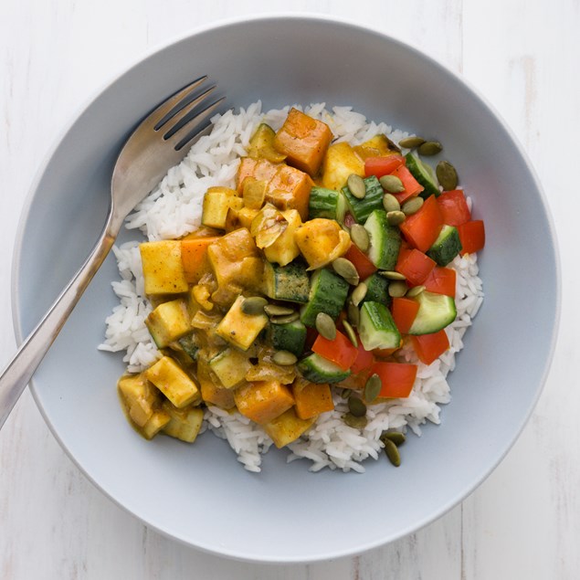 Halloumi and Kumara Korma on Jasmine Rice