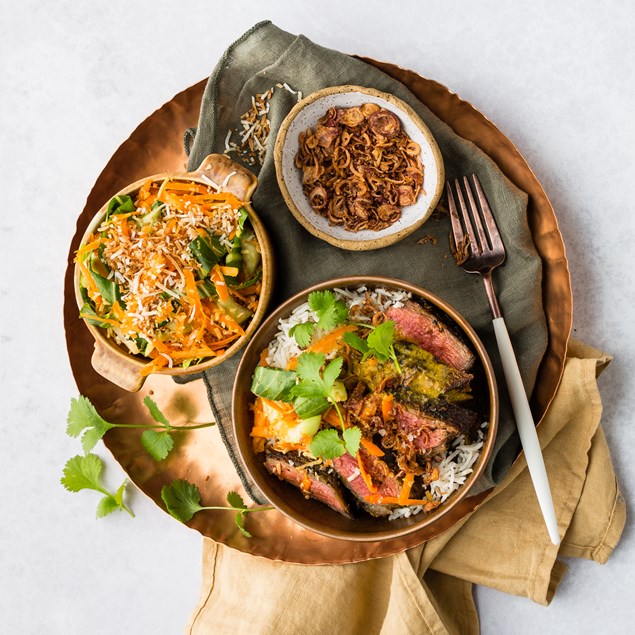 Beef Steaks with Sri Lankan Curry Sauce & Coconut Sambal