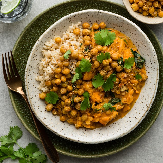 Thai Red Kumara Curry with Crispy Sesame Chickpeas