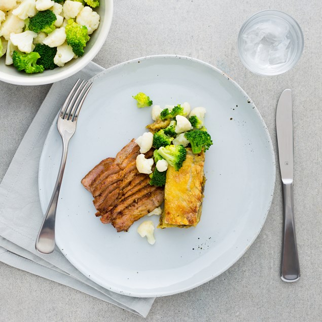 Pork Scotch with Leek and Kumara Gratin