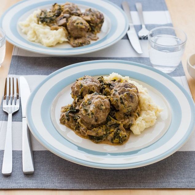 Beef and Venison Meatball Stroganoff with Mashed Potatoes