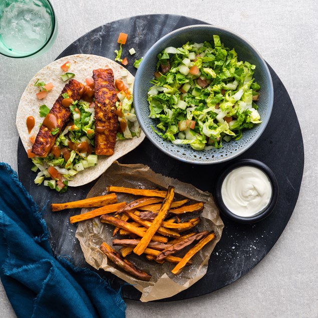 Smokin’ Mexican Halloumi Tacos with Kumara Skinny Fries