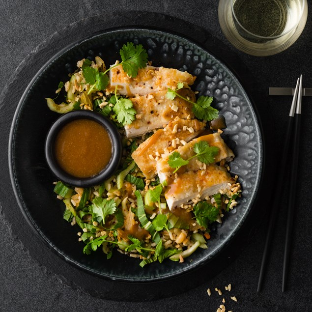 Korean Fried Chicken with Kimchi Rice and Gochujang