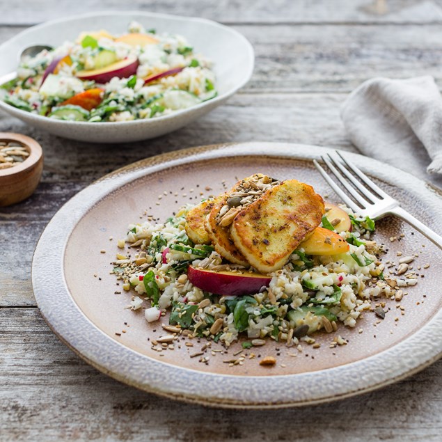 Chermoula-Spiced Haloumi with Cauliflower and Freekeh Salad
