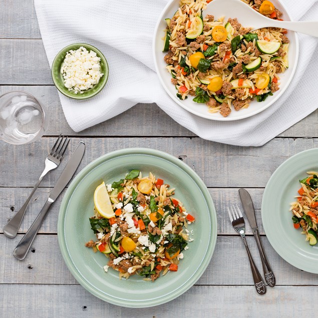 Chorizo and Veggie Orzo Pasta Salad