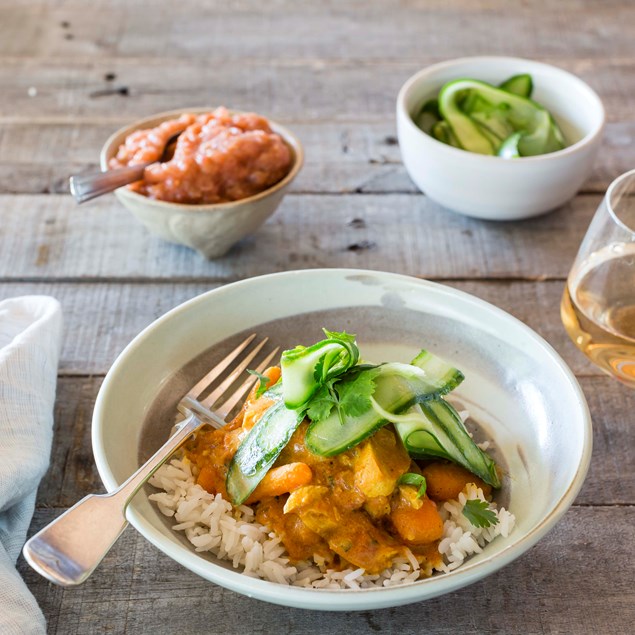 Indian Chicken with Basmati Rice and Rhubarb Chutney