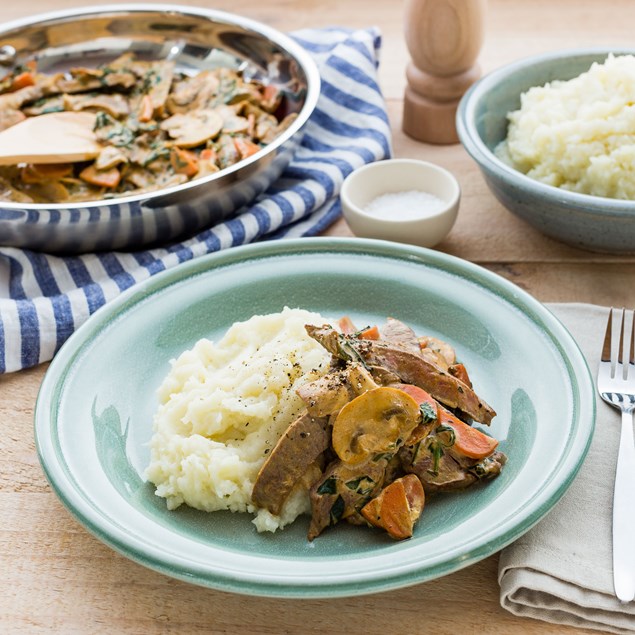 Beef and Veggie Stroganoff with Cauliflower Mash