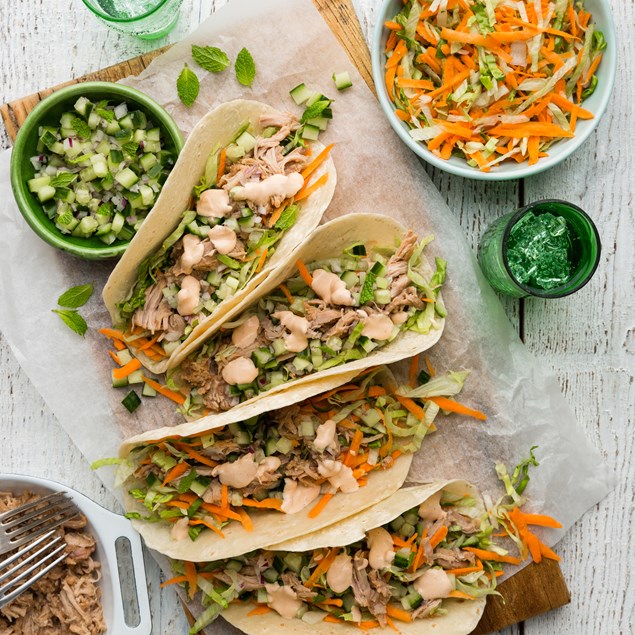 Pulled Pork Tacos with Cucumber Salsa