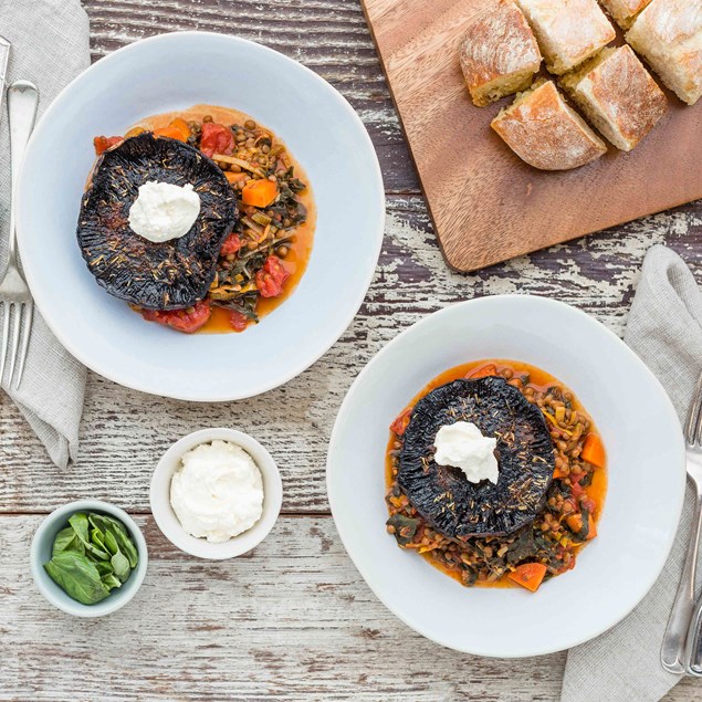 Italian Lentil Stew with Roasted Portobello Mushrooms