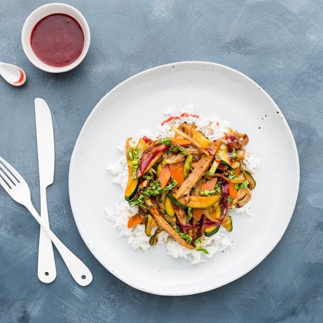 Pork and Veggie Stir-Fry with Plum Sauce