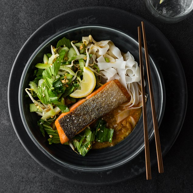 Salmon Laksa with Baby Bok Choy and Peanuts