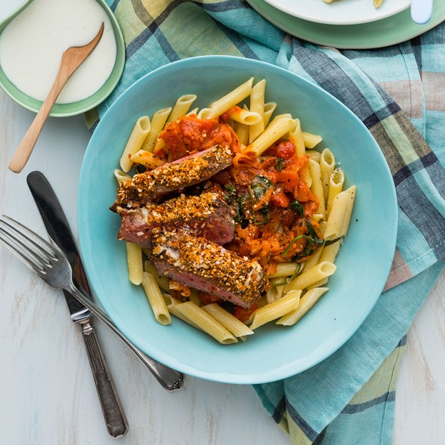 Crumbed Beef Steaks with Penne Marinara