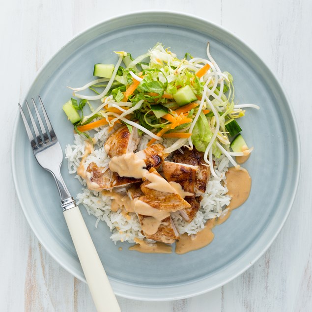 Chicken Satay with Rice and Sesame Salad