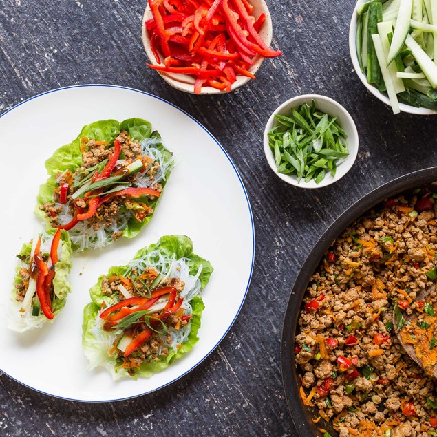 Asian Turkey and Lettuce Wraps with Hoisin Dressing