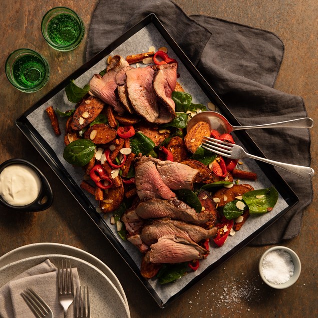 Spanish Roast Lamb with Roast Baby Kumara and Feta