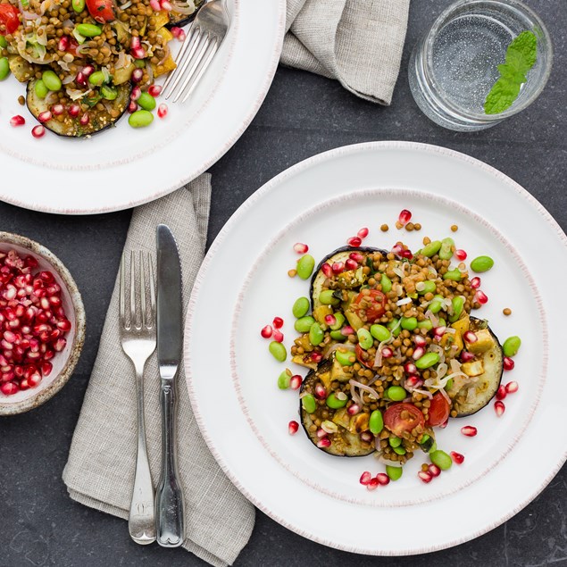 Miso Roasted Eggplant and Kumara with Lentil Salad