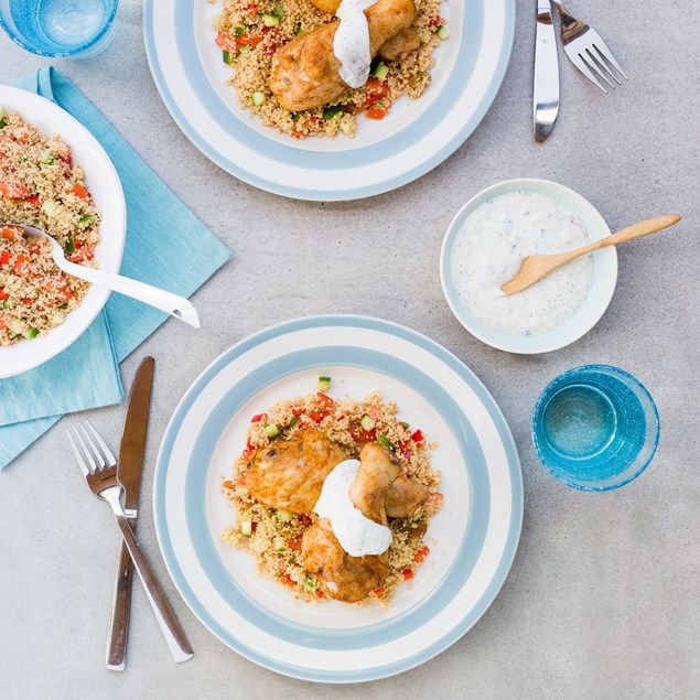 Spiced Chicken Drums with Couscous and Sumac Yoghurt Dressing