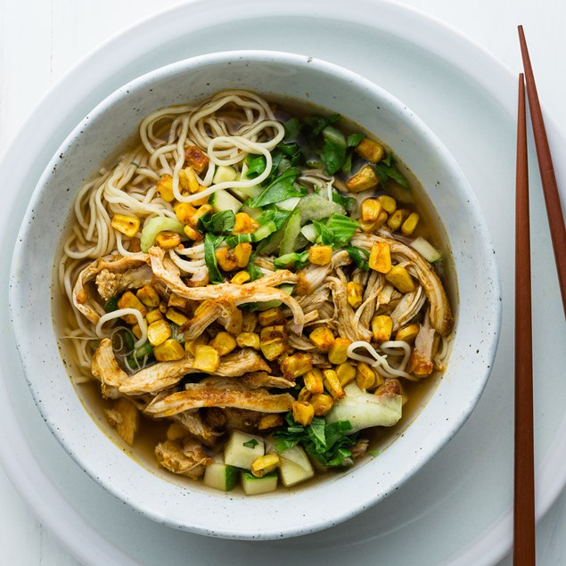 Chicken Noodle Soup with Spiced Corn