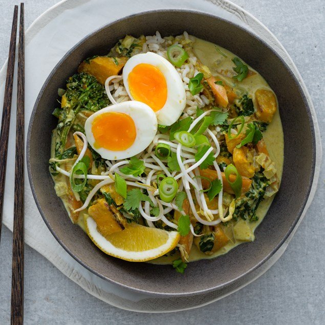 Malaysian Roast Pumpkin and Vegetable Laksa with Brown Rice