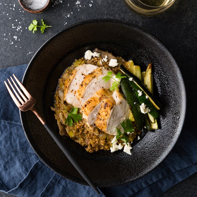 Italian Chicken with Mushroom Farro Ragù