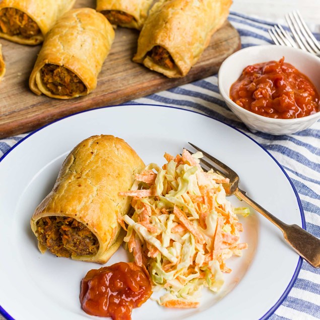 Pork, Pumpkin and Apple Sausage Rolls with Coleslaw