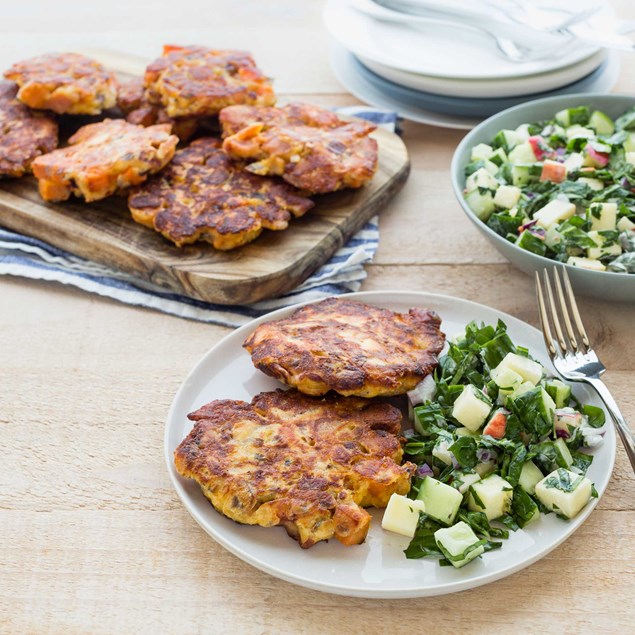 Bacon and Kumara Cakes with Apple Salad