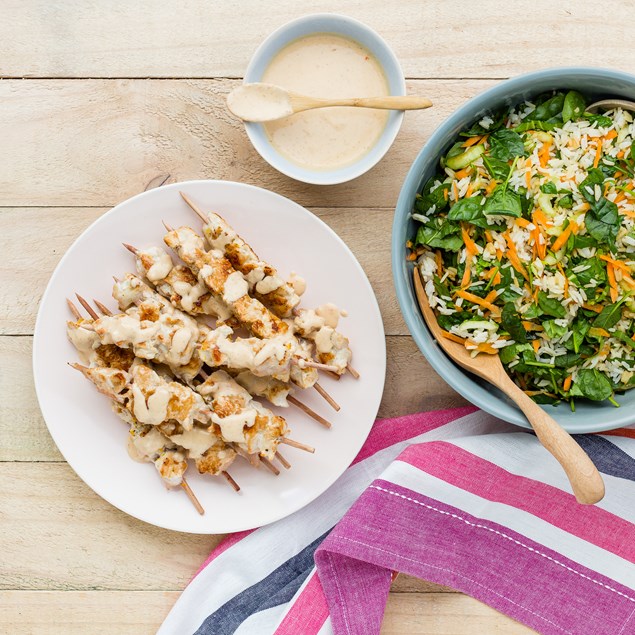Chicken Satay Skewers with Veggie Rice