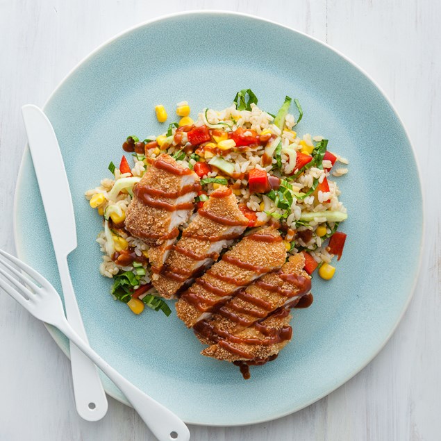 Crumbed Chicken with Asian Brown Rice Salad 