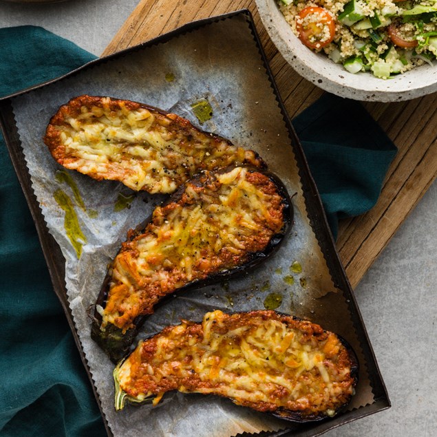 Grilled Eggplant with Muhammara and Haloumi