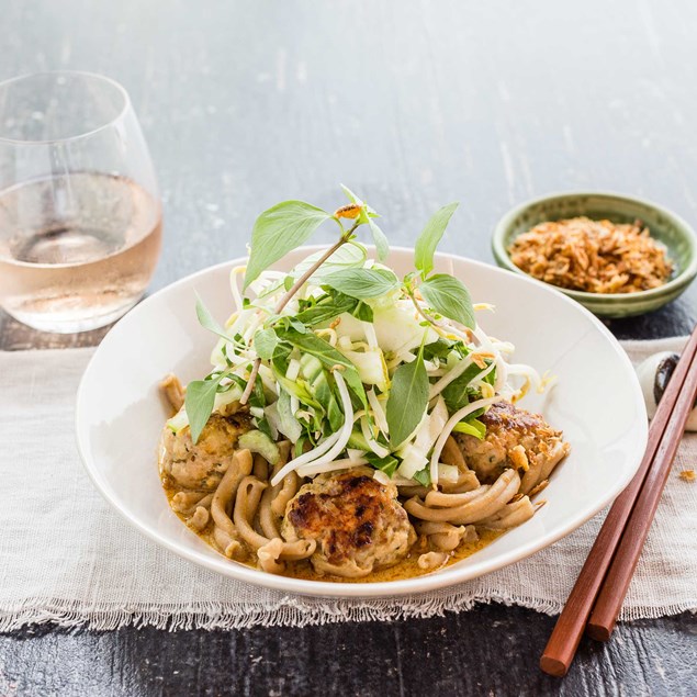 Duck Meatballs with Laksa, Thai Basil and Five-Spice Gemelli