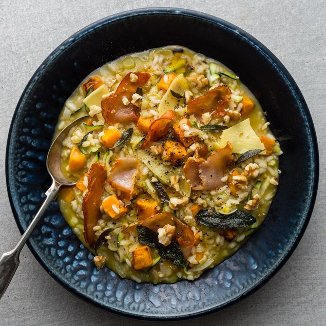 Pumpkin Risotto with Sage Brown Butter and Crispy Prosciutto