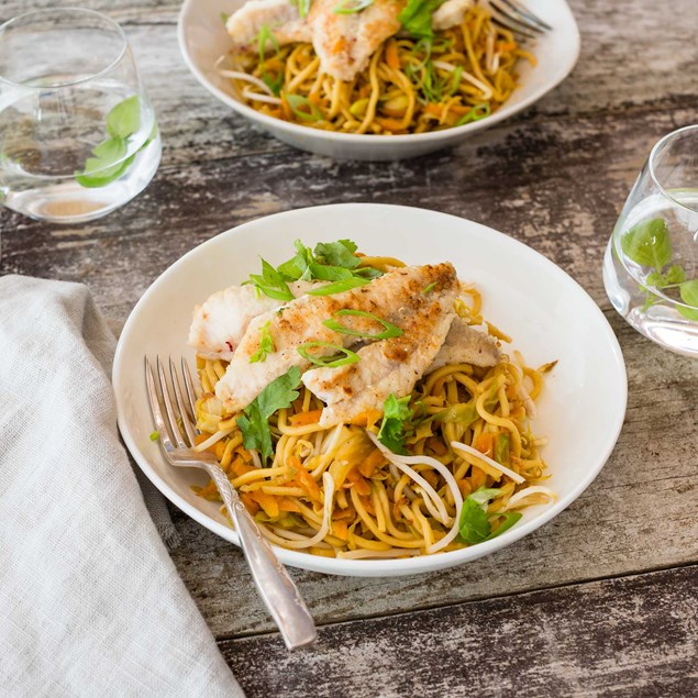 Crispy Fish with Noodle Stir-Fry