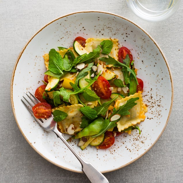 Tomato Pesto and Four Cheese Pansotti with Almond Salad