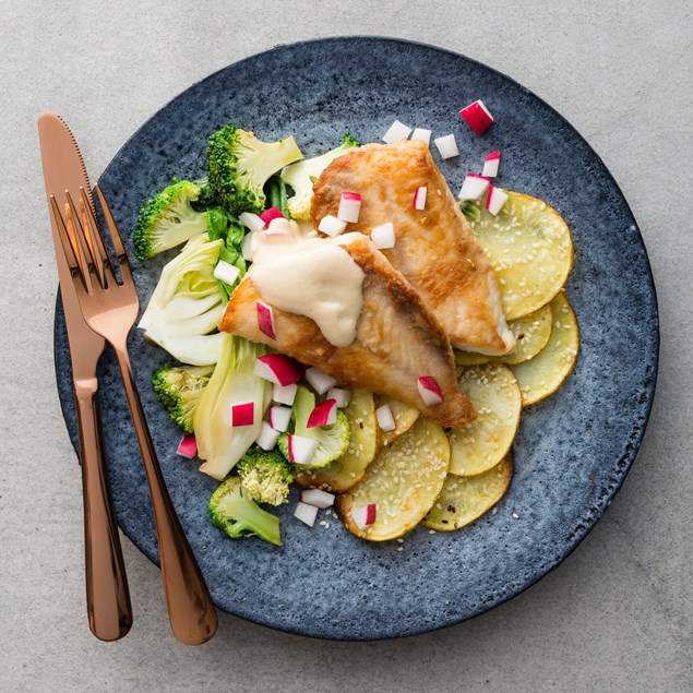 Japanese Fish with Sesame Potatoes and Miso Aioli