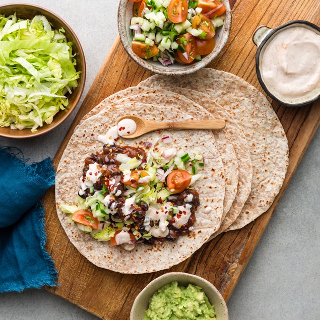 Mexican Black Bean Wraps with Tomato Salsa and Chipotle Crema