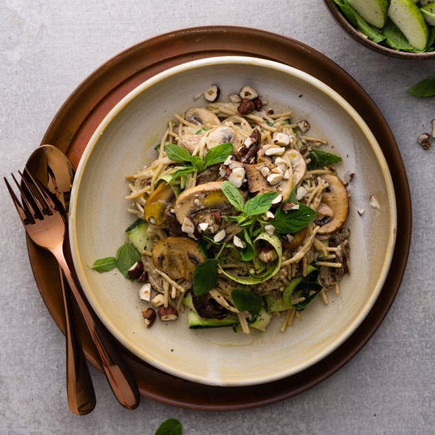 Balsamic Mushroom Spaghetti with Bullwinkle Rocket Salad