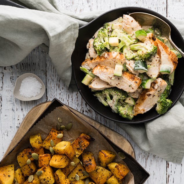 Creamy Mustard Chicken with Roast Pumpkin