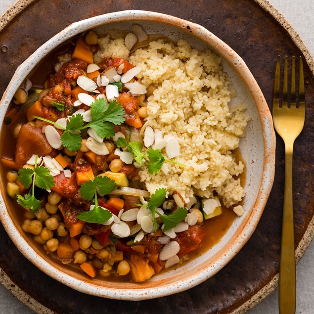 Tunisian Chickpea Tagine with Kerkennaise, Couscous and Almonds