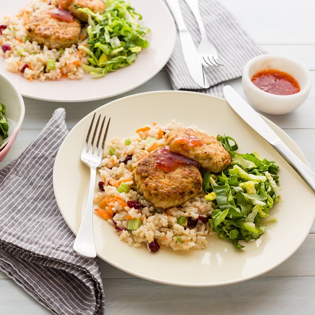 Turkey Rissoles with Cranberry Rice Salad