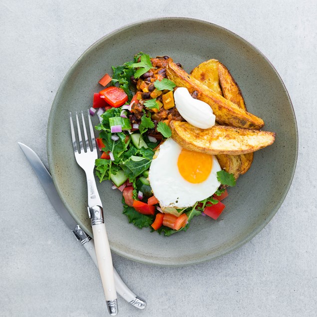 Loaded Mexican Wedges with Fried Eggs and Tomato Salsa