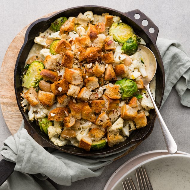 Cauliflower & Leek Gratin with Hazelnut Croutons