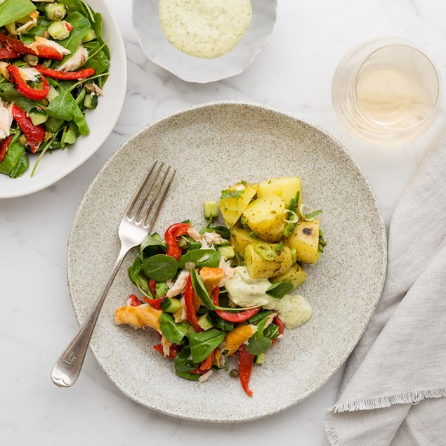 Mediterranean Smoked Fish Salad with Salsa Verde Potatoes